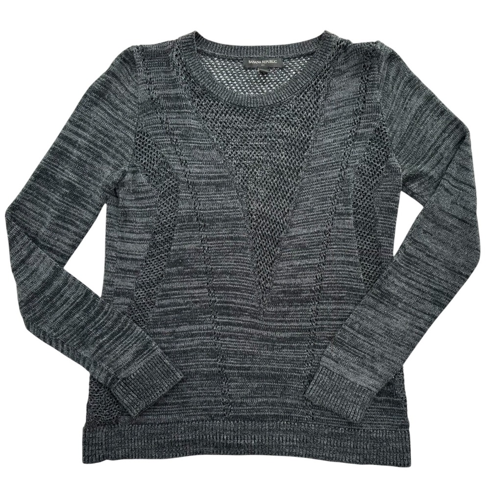 Banana Republic Knit Sweater Sheer Cut-Outs Lightweight Dark Gray Women's Medium